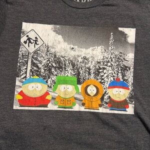 Gray Graphic Tee with Cartoon Characters